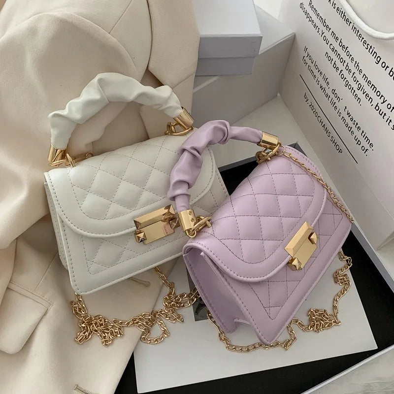 Small Chain Shoulder Bag with Lingge Design