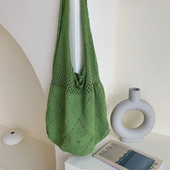 Knitted Retro Crochet Handbag Yellow Top-handle Tote Bag