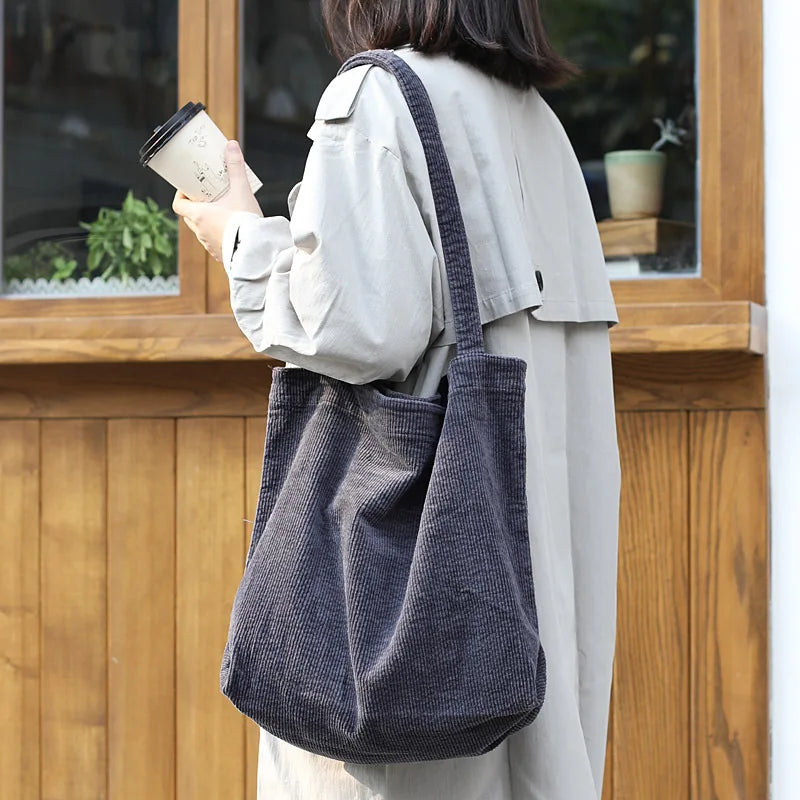 Large Capacity Canvas Handbag Corduroy Shoulder Bag