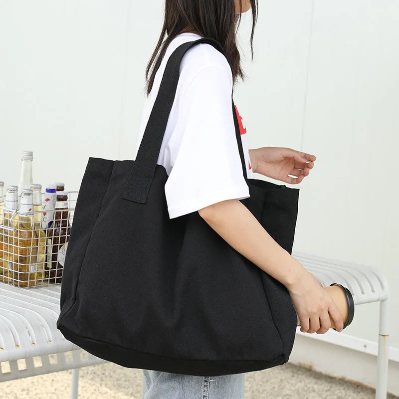 Large Capacity Canvas Tote Bag for Women Casual Solid Handbag