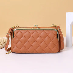 Plaid Leather Women's Wallet with Strap Zipper Clutch Bag
