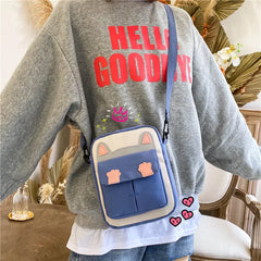 Small Square Bag Cat Student Canvas Messenger Mobile Phone P