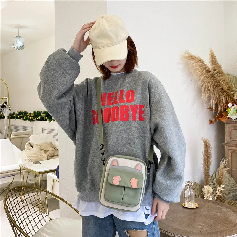 Small Square Bag Cat Student Canvas Messenger Mobile Phone P