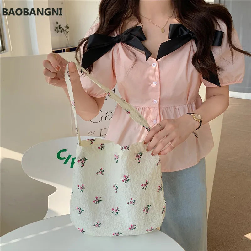 Floral Women Handbag Portable Eco Reusable Cotton Ladies Shopping Bag