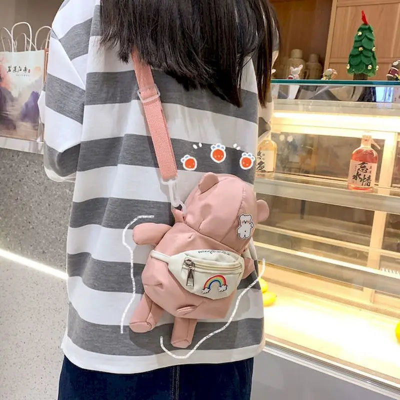 Girl Bear Small Bag Female Cartoon Messenger Bag Doll Shoulder Bag Fanny Packs