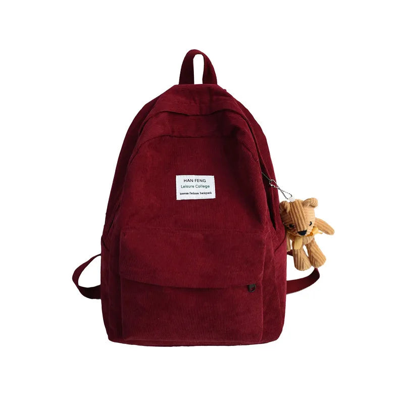 High School Students Corduroy Backpack Large Capacity All-Match