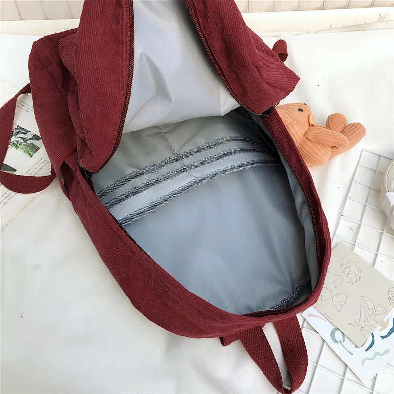 High School Students Corduroy Backpack Large Capacity All-Match