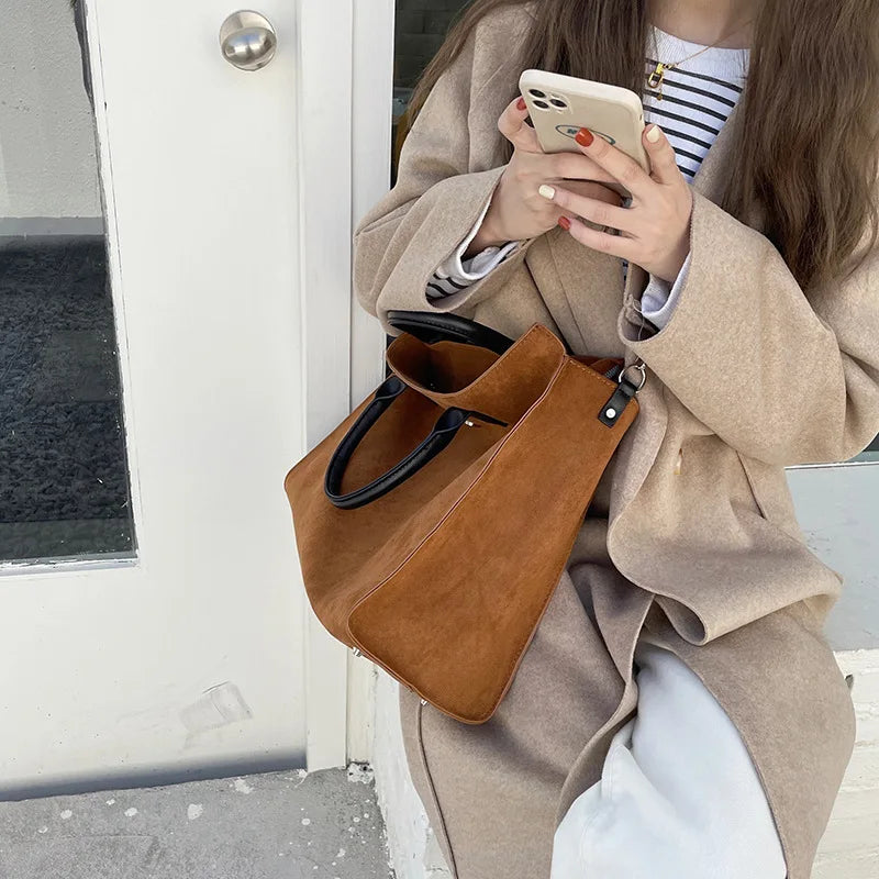 Brown Crossbody Tote Bag Women Large-capacity Shoulder Handbag