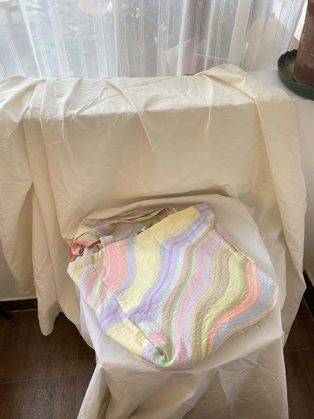 Rainbow Striped Shoulder Bag Tote Handbag
