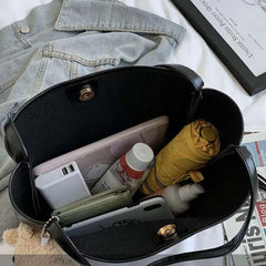 Large Capacity PU Leather Women Shoulder Bags Hasp Retro Texture Office Lady Tot