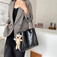 Large Capacity PU Leather Women Shoulder Bags Hasp Retro Texture Office Lady Tot