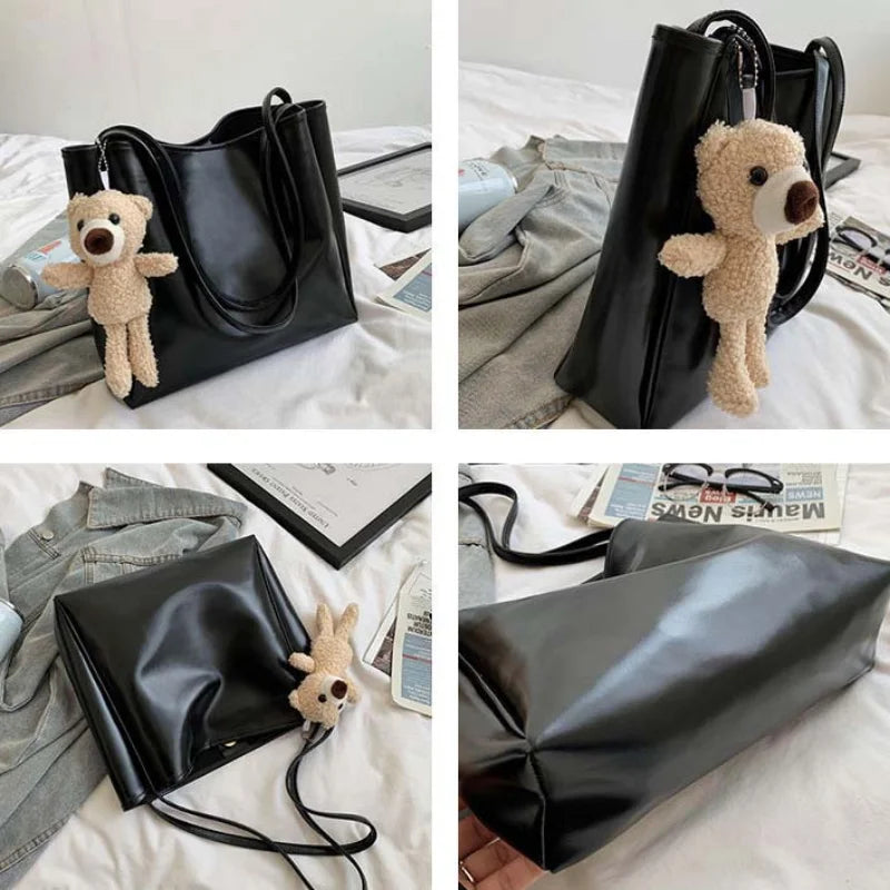 Large Capacity PU Leather Women Shoulder Bags Hasp Retro Texture Office Lady Tot