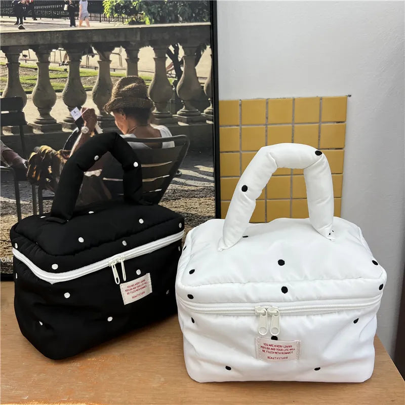 Ins Fire Dot Quilting Cosmetic Bag Large Capacity Tofu Bag