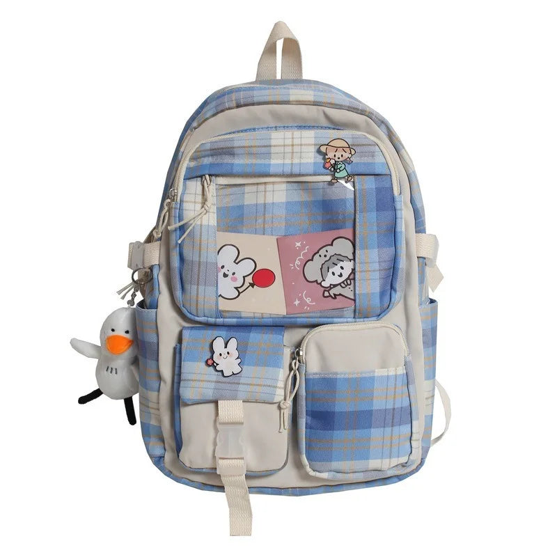 Japanese Plaid Style Nylon Backpack - Schoolgirl Campus Schoolbag