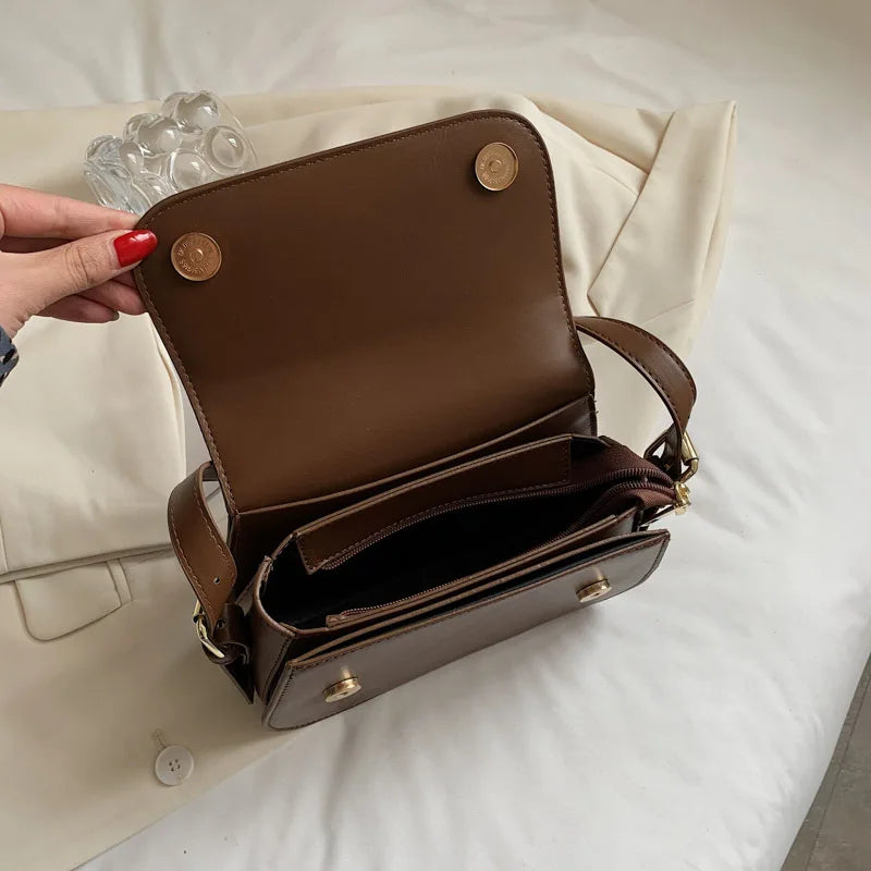 Large Capacity Flap Bag Women Solid PU Leather Crossbody Bag