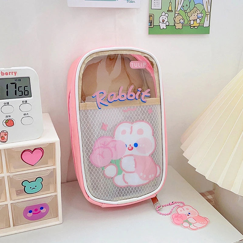 Large Capacity Pencil Case Transparent Stationery Bag Cartoon Pencil Box