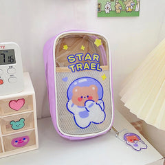 Large Capacity Pencil Case Transparent Stationery Bag Cartoon Pencil Box