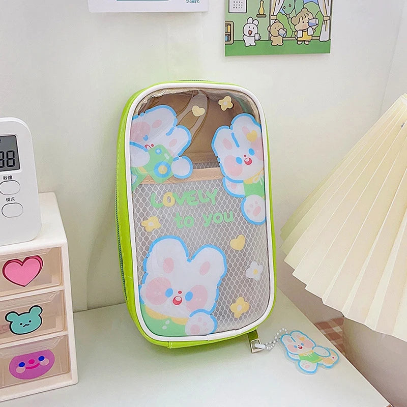 Large Capacity Pencil Case Transparent Stationery Bag Cartoon Pencil Box