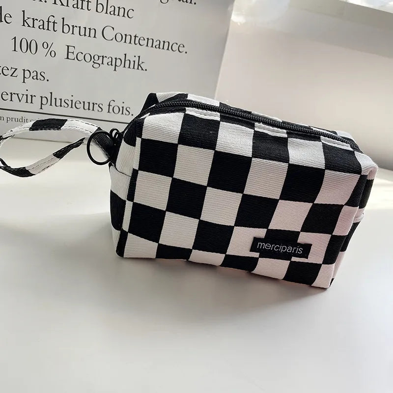 Lattice Makeup Organizer Bag Canvas Cosmetic Pouch Zipper Beauty Case