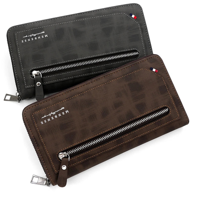 Men's Leather Zipper Long Wallet Large Capacity Handbag