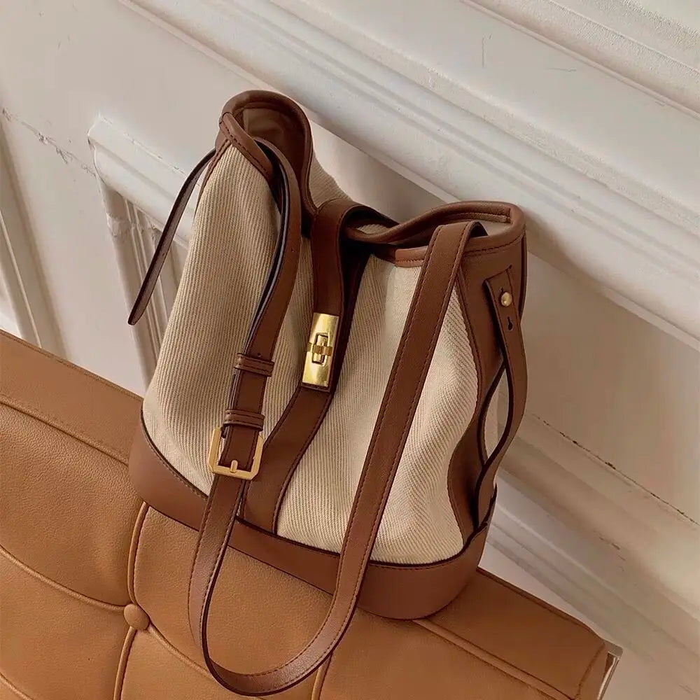 Canvas Bucket Shoulder Bag Large Capacity Crossbody Bag