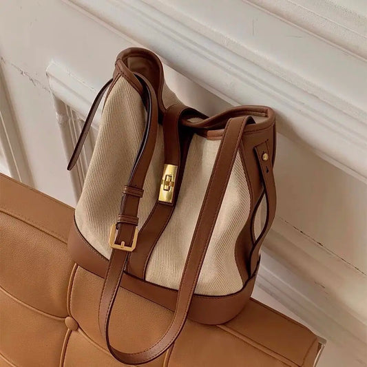 Canvas Bucket Shoulder Bag Large Capacity Crossbody Bag
