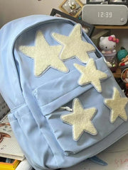 Preppy Style Backpacks Women Stars Patchwork Large Capacity Nylon Bags Student C