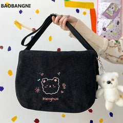 Japanese Corduroy Shoulder Bag Waterproof Student Schoolbag