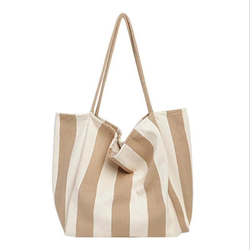 Retro Literary Striped Canvas Shoulder Bag