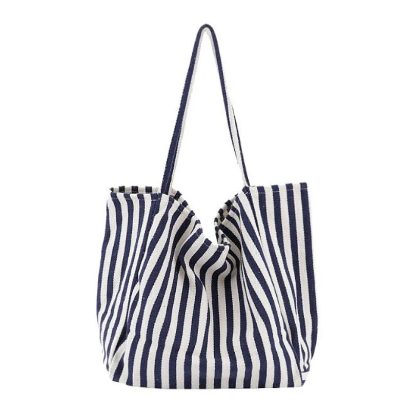 Retro Literary Striped Canvas Shoulder Bag