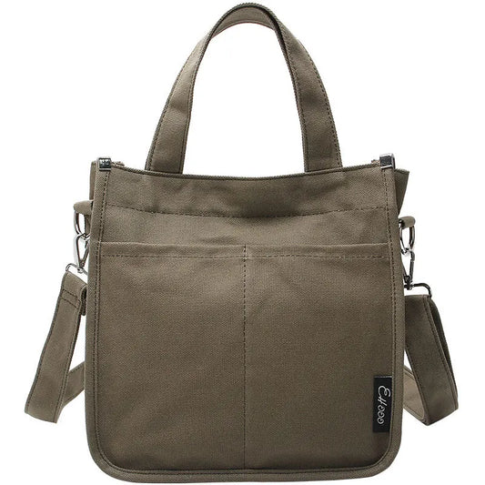 Retro Canvas Tote Bag Solid Single Shoulder Messenger Bag