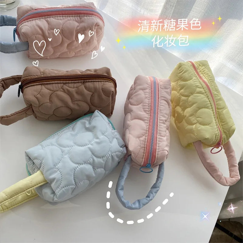 Small Makeup Pouch Flower Pressed Cotton Handbags Purses Lipstick Bag