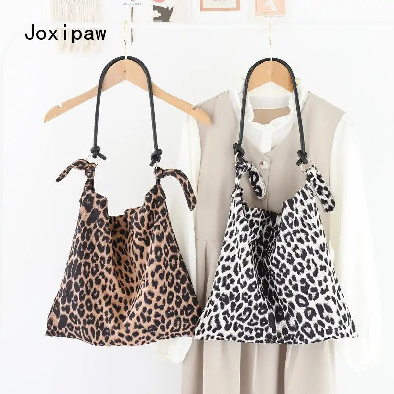 Leopard Print Crossbody Bag Vintage Canvas Tote