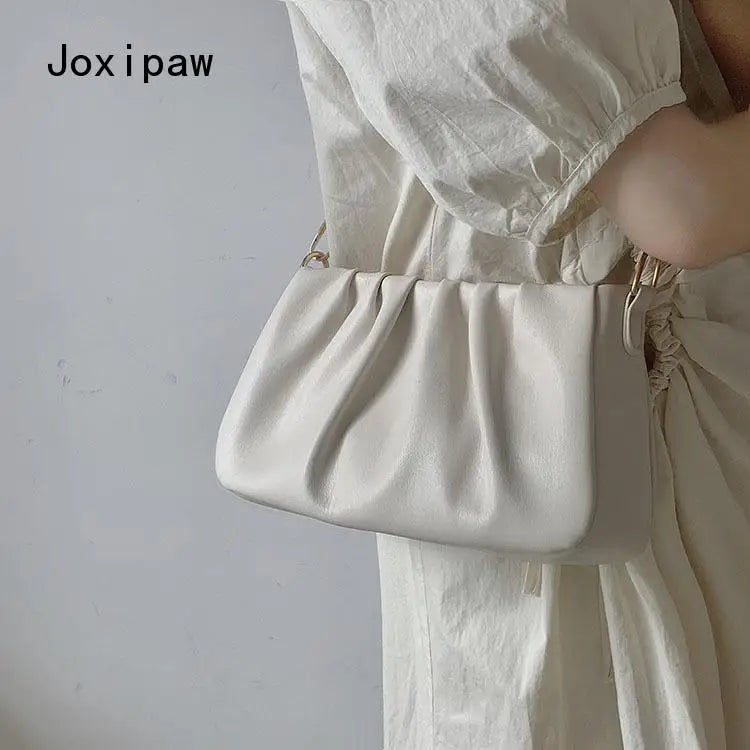 Pleated Shoulder Bag Soft PU Leather Handbag for Women