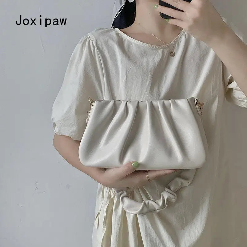 Pleated Shoulder Bag Soft PU Leather Handbag for Women