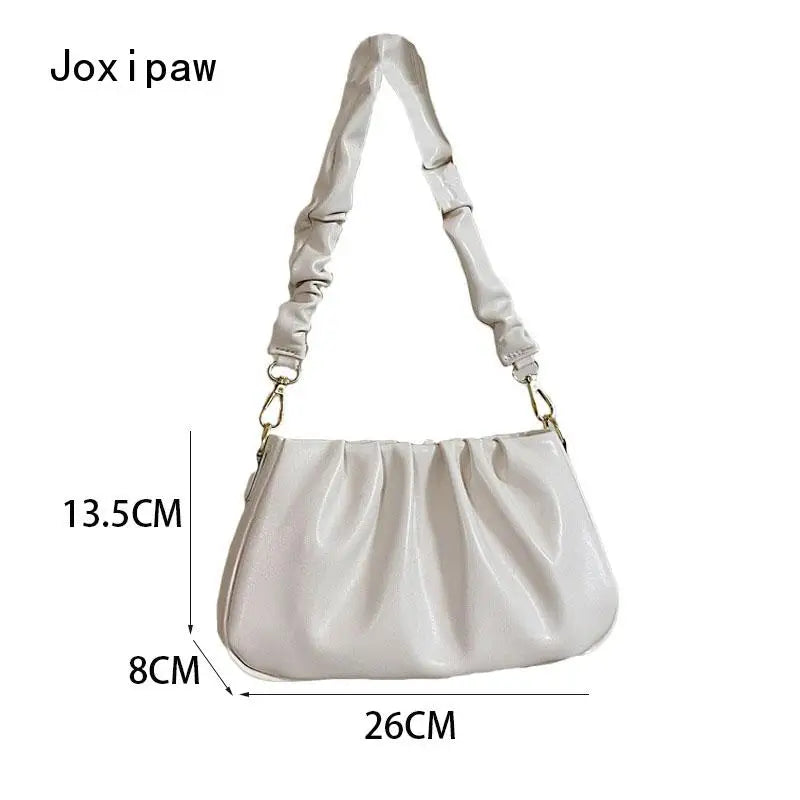 Pleated Shoulder Bag Soft PU Leather Handbag for Women