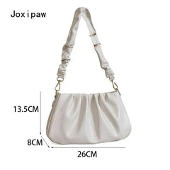 Pleated Shoulder Bag Soft PU Leather Handbag for Women