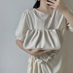 Pleated Shoulder Bag Soft PU Leather Handbag for Women