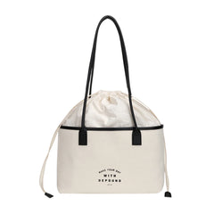 Canvas Tote Bag Drawstring Letters Travel Shoulder Shopping Purse Handbags