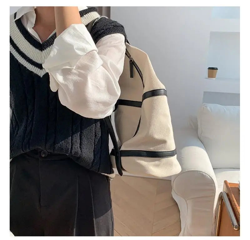 Canvas Shoulder Bag Solid High-capacity Bucket Bags