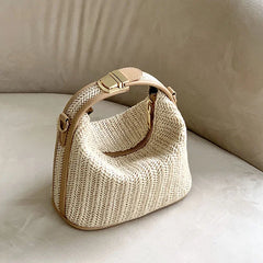 Straw Shoulder Bag for Women Bohemian Beach Tote Beige