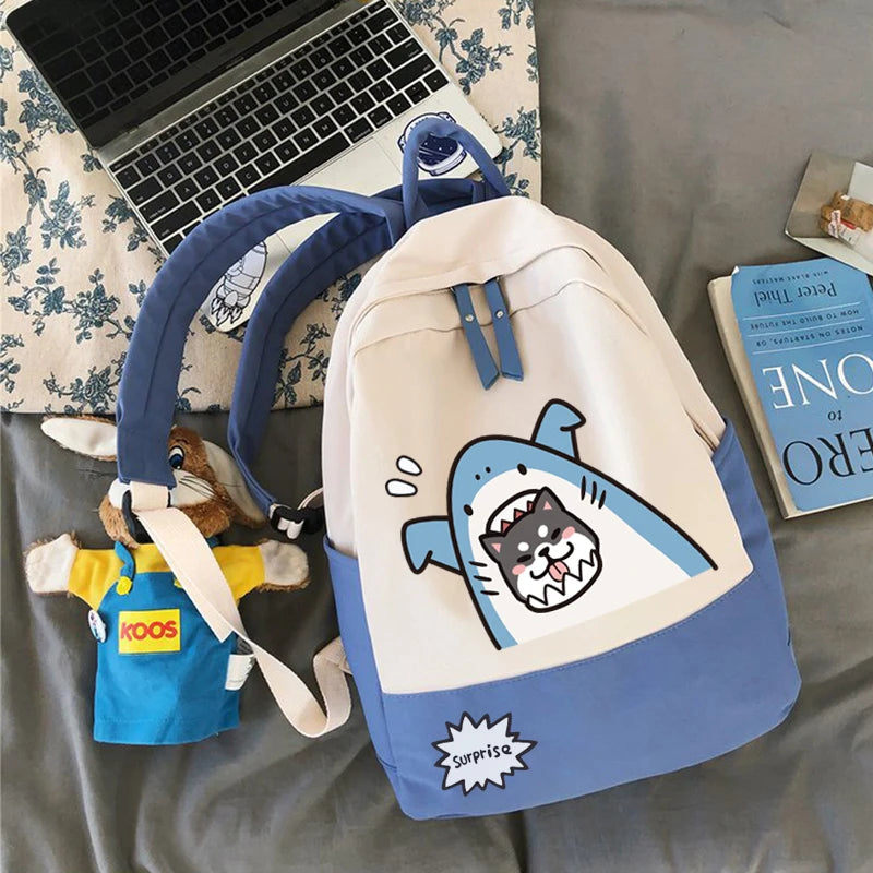 Funny Shark Backpack Japanese Husky School Bag