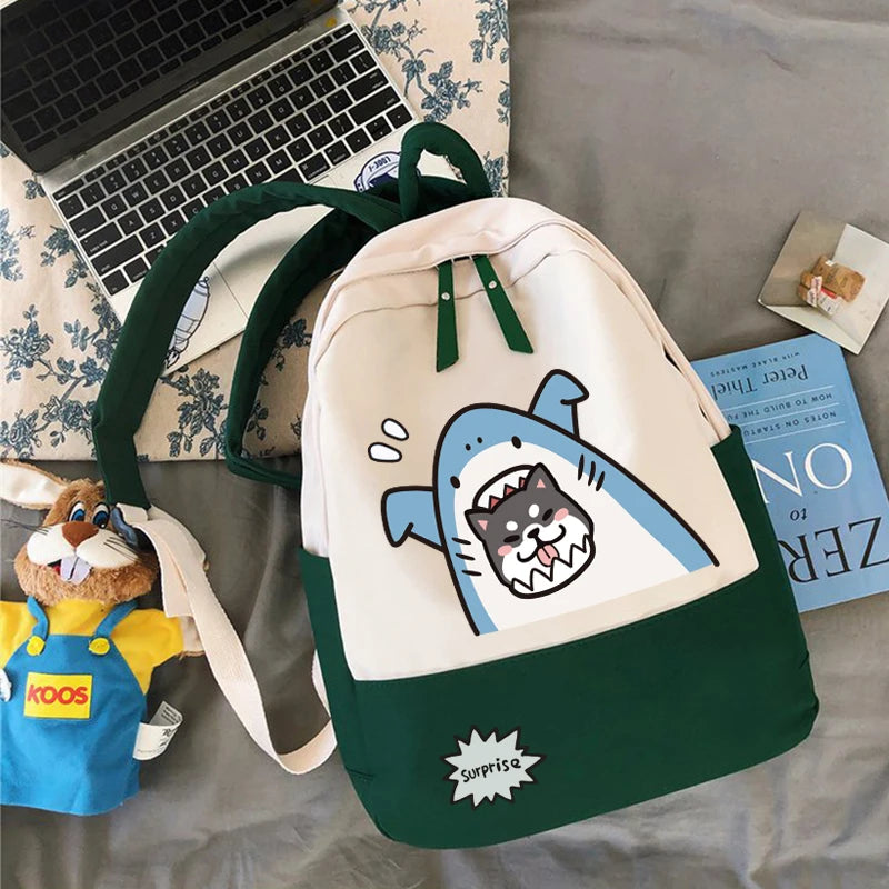 Funny Shark Backpack Japanese Husky School Bag
