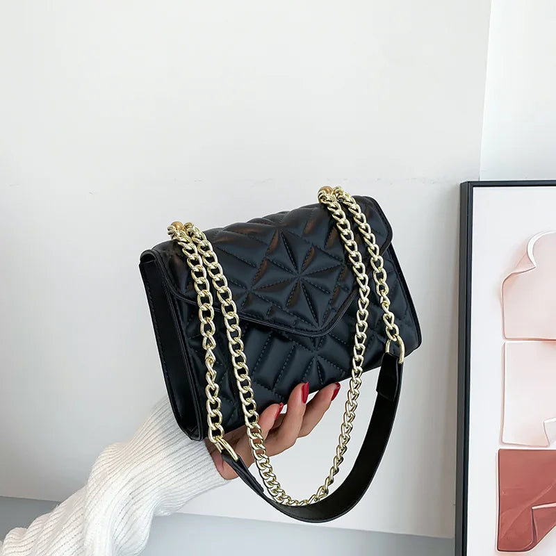 Chain Strap Crossbody Shoulder Bag PU Leather Ladies Handbag Solid Color Purse