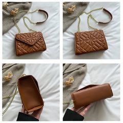 Chain Strap Crossbody Shoulder Bag PU Leather Ladies Handbag Solid Color Purse