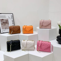 Chain Strap Crossbody Shoulder Bag PU Leather Ladies Handbag Solid Color Purse