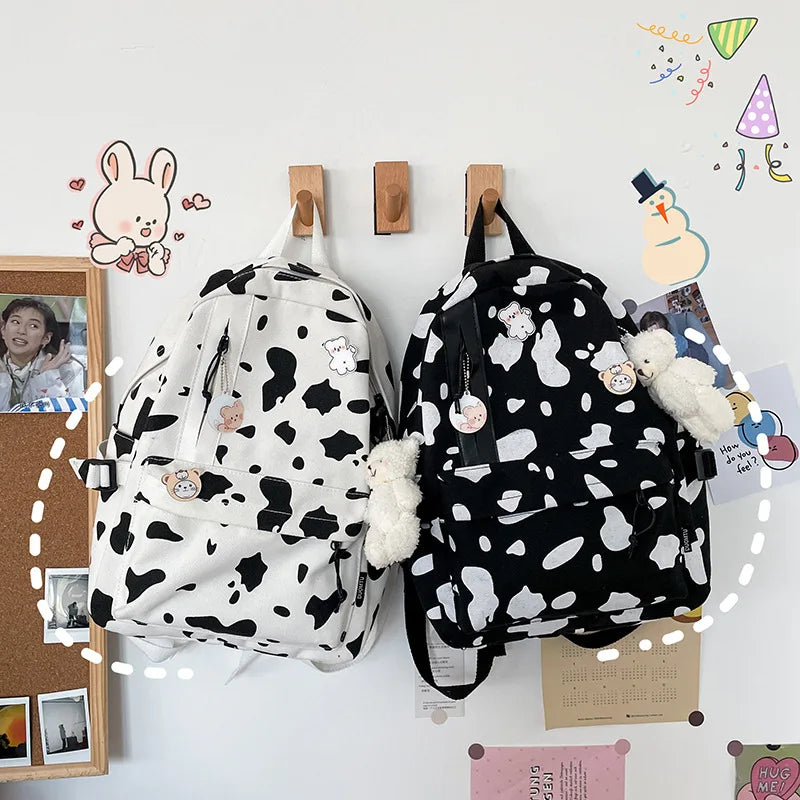 Student Backpack Cow Pattern School Bag