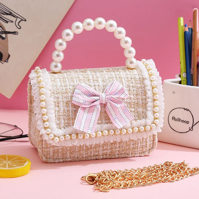 Kids Linen Mini Crossbody Bag with Bowknot for Girls