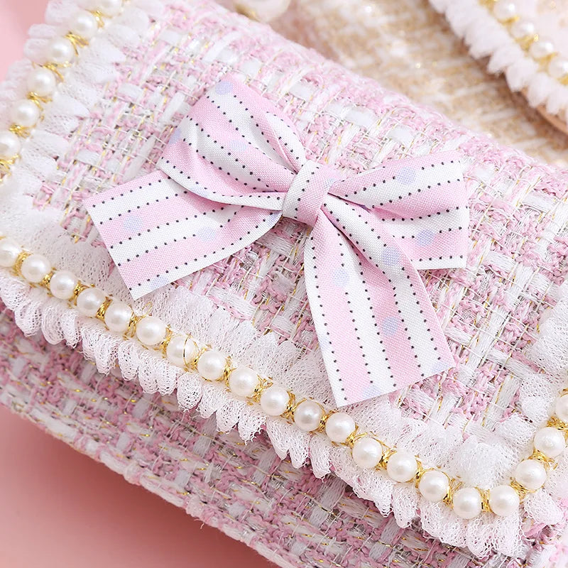 Kids Linen Mini Crossbody Bag with Bowknot for Girls