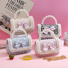 Kids Linen Mini Crossbody Bag with Bowknot for Girls